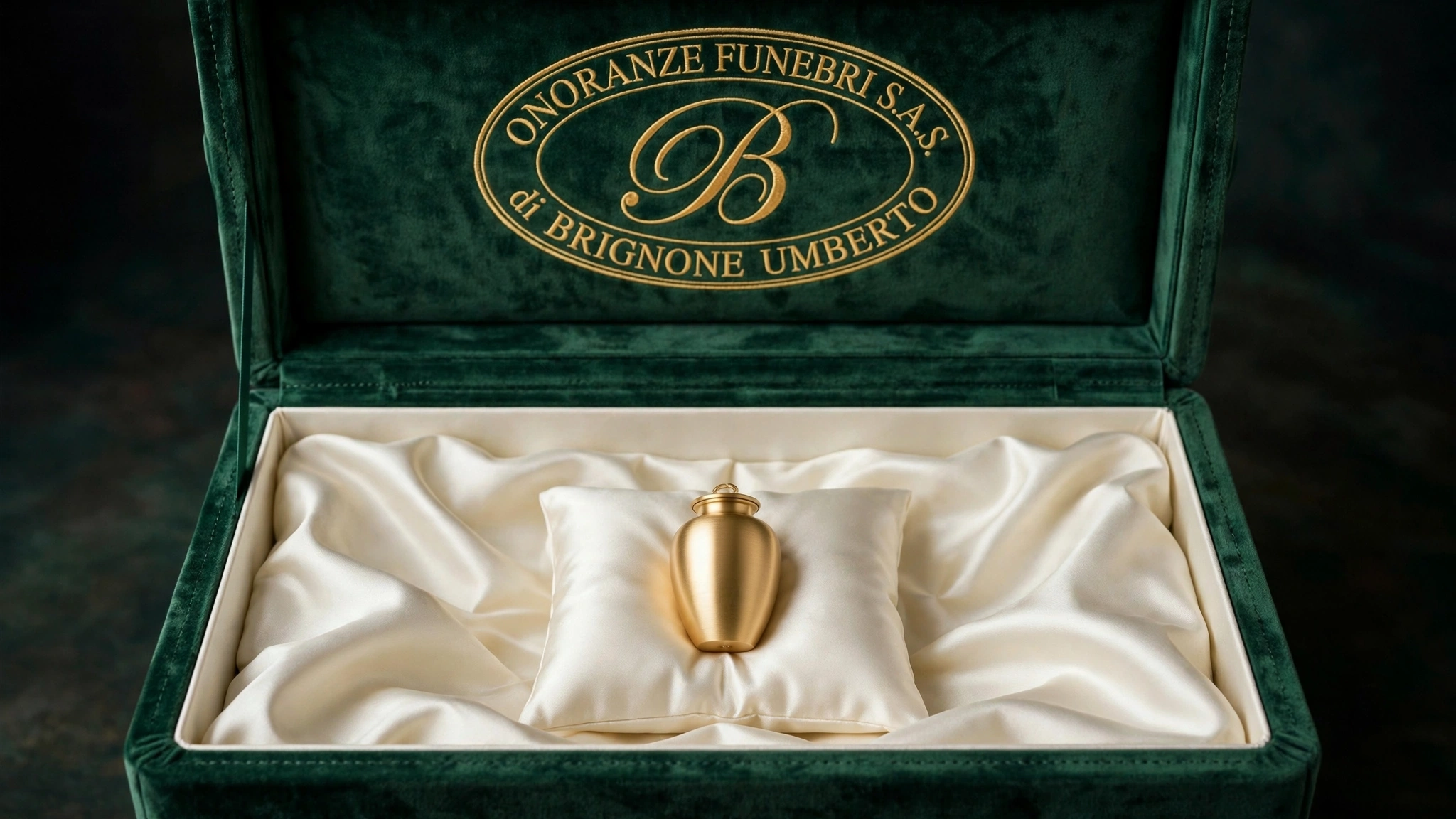 Urna cineraria in cofanetto dedicato — custodia sigillata a norma di legge.