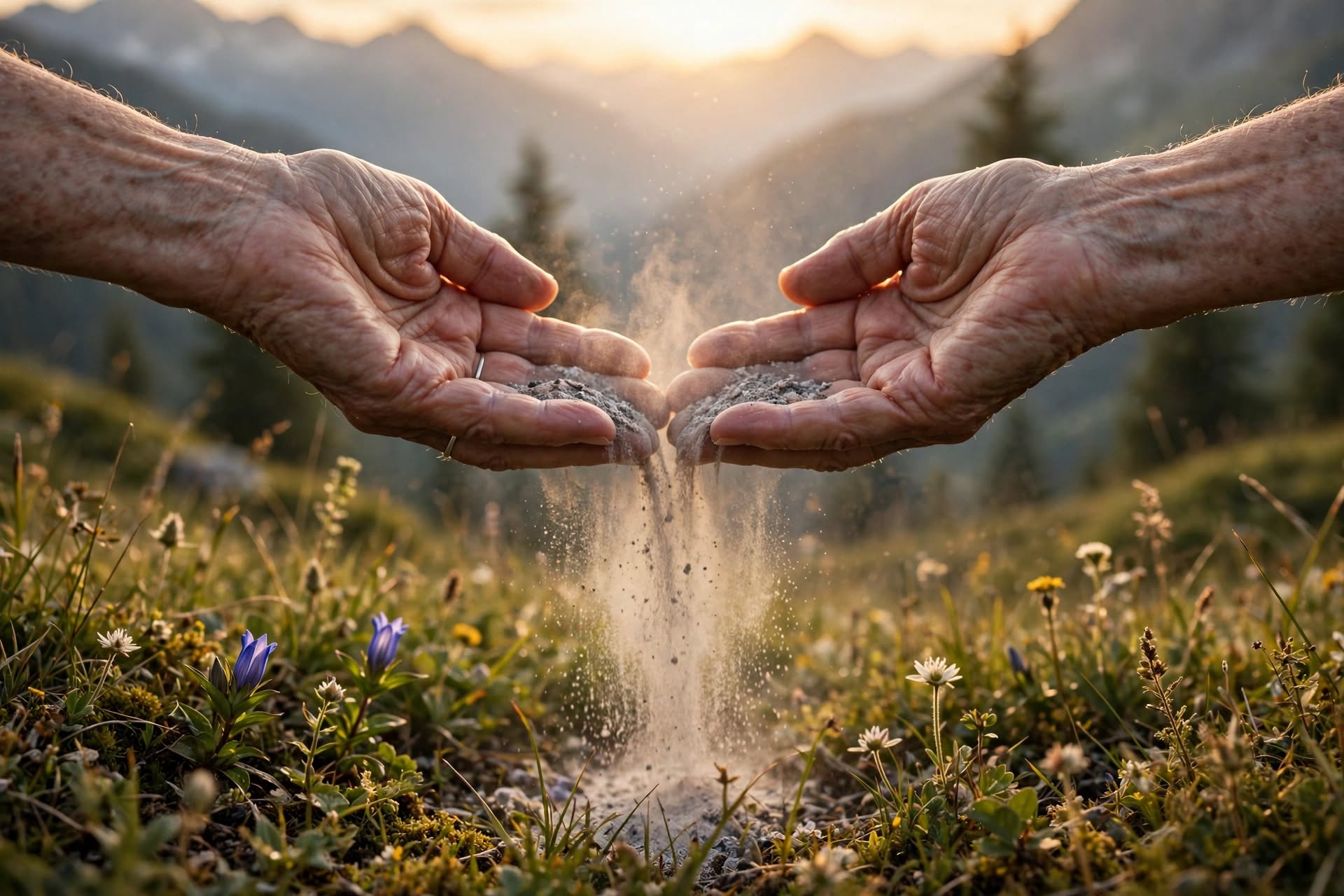 Dispersione in natura — gesto sobrio e raccolto.