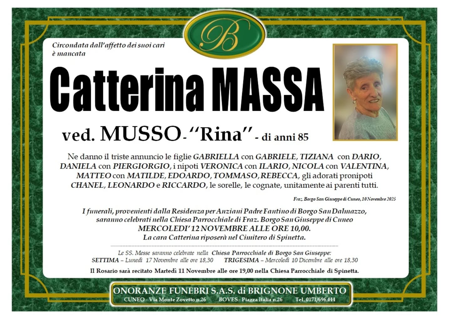 Manifesto funebre di Catterina Massa