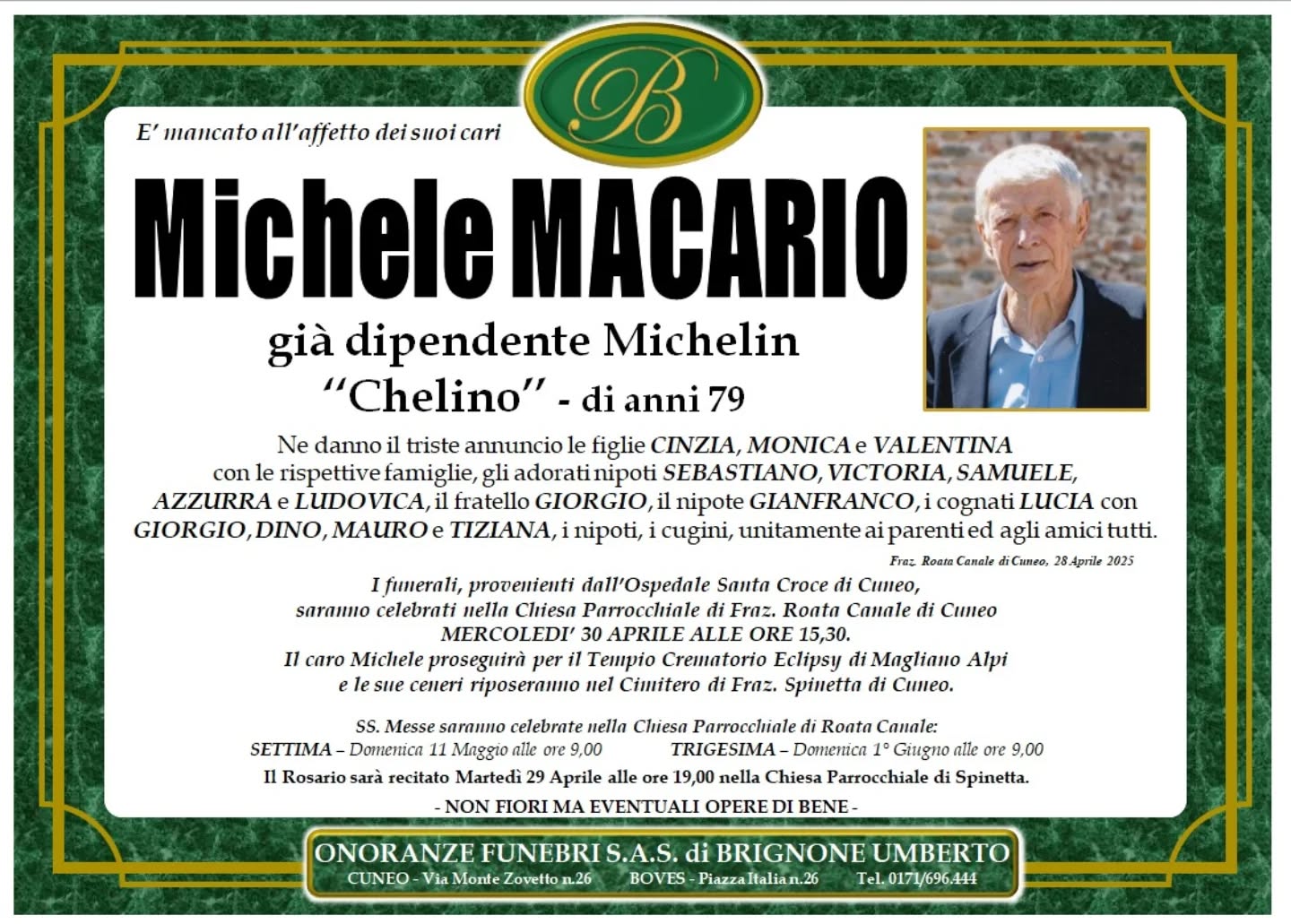 Manifesto funebre di Michele Macario