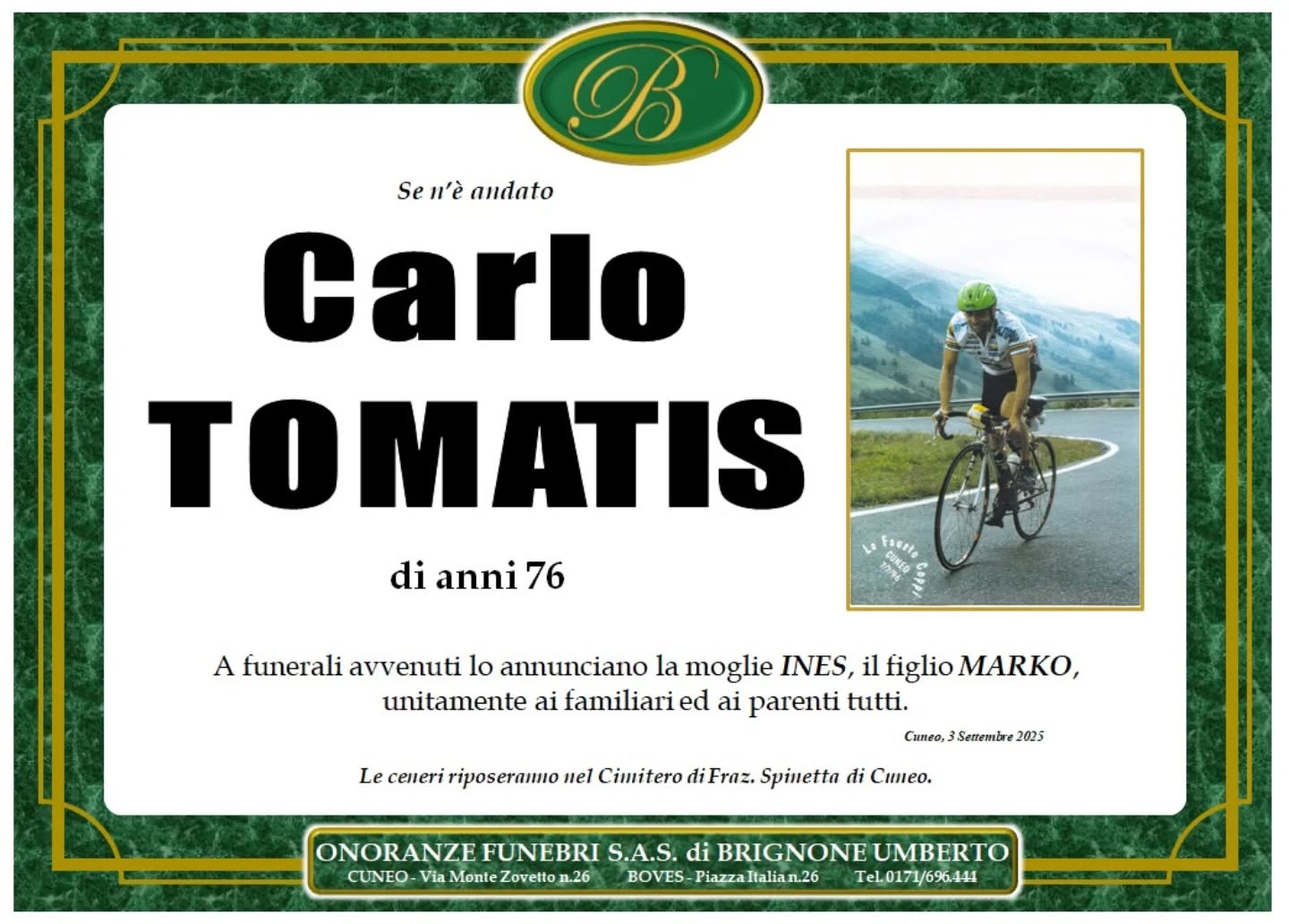 Manifesto funebre di Carlo Tomatis