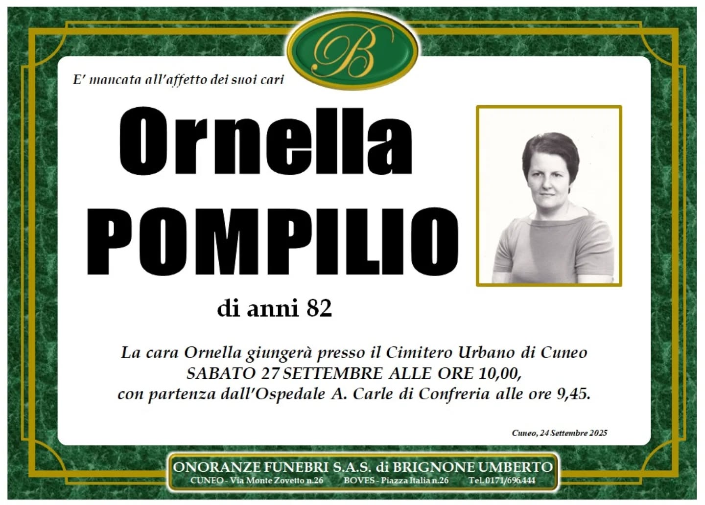 Manifesto funebre di Ornella Pompilio