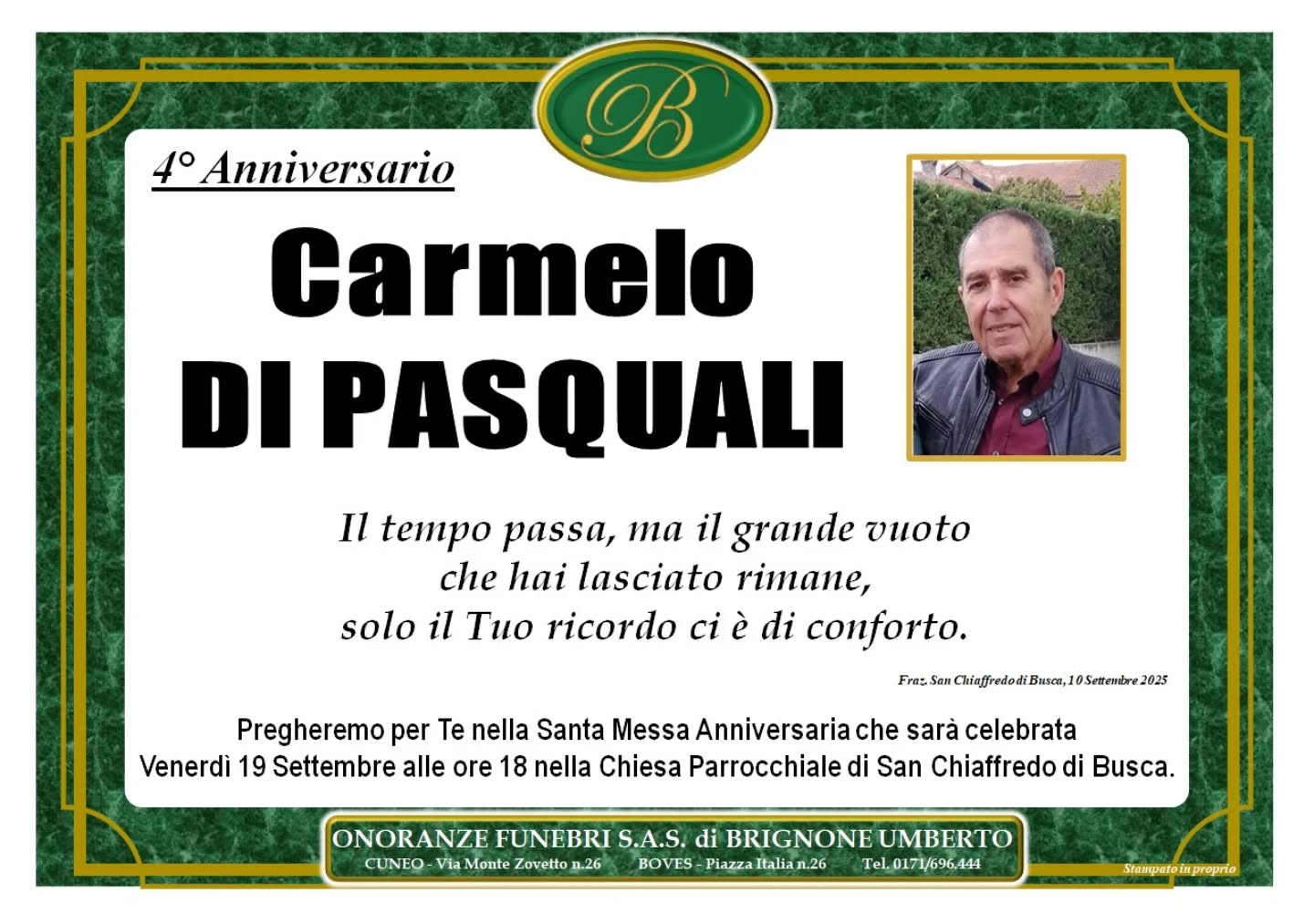 Manifesto funebre di Carmelo Di Pasquali