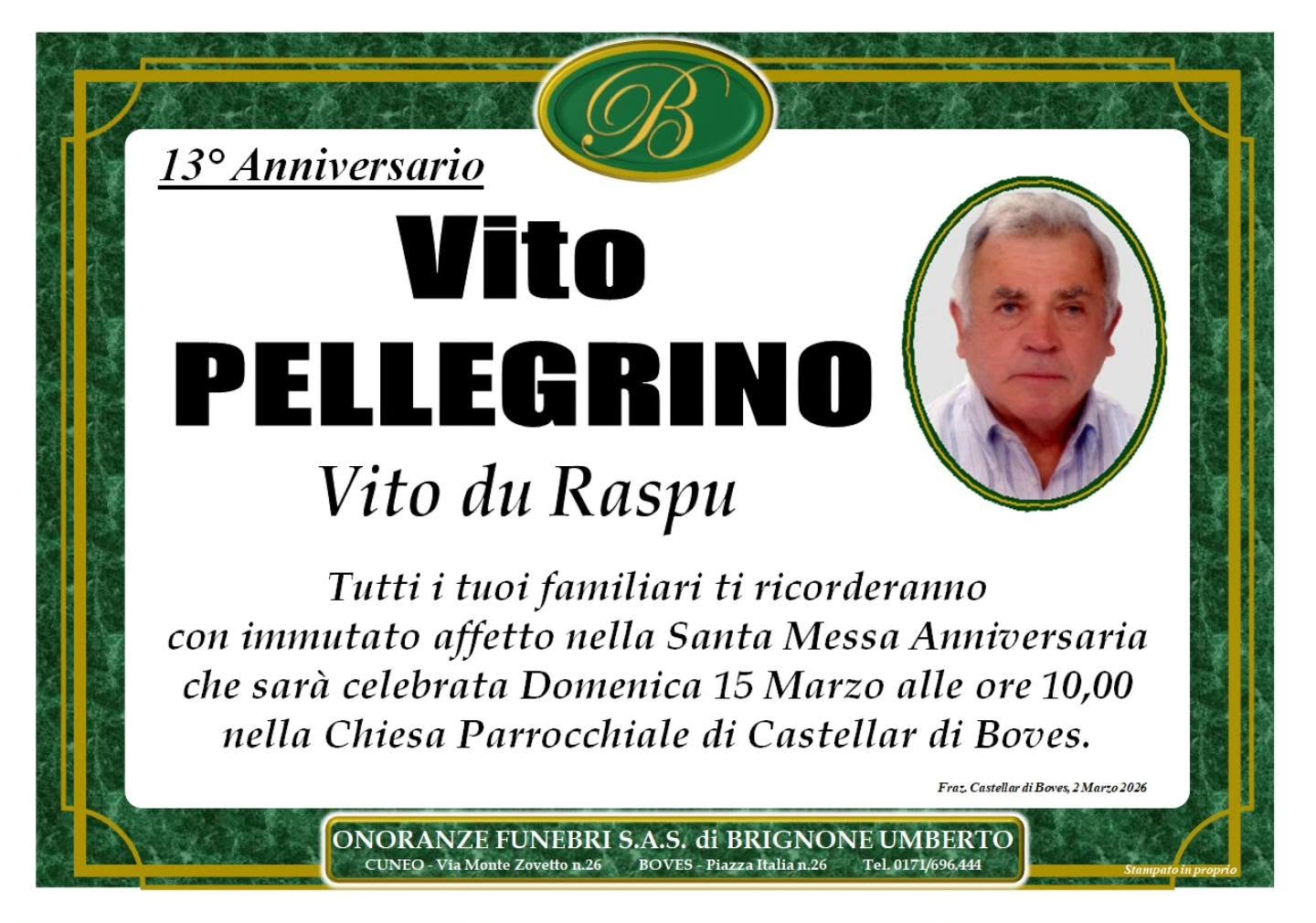 Manifesto funebre di Vito Pellegrino