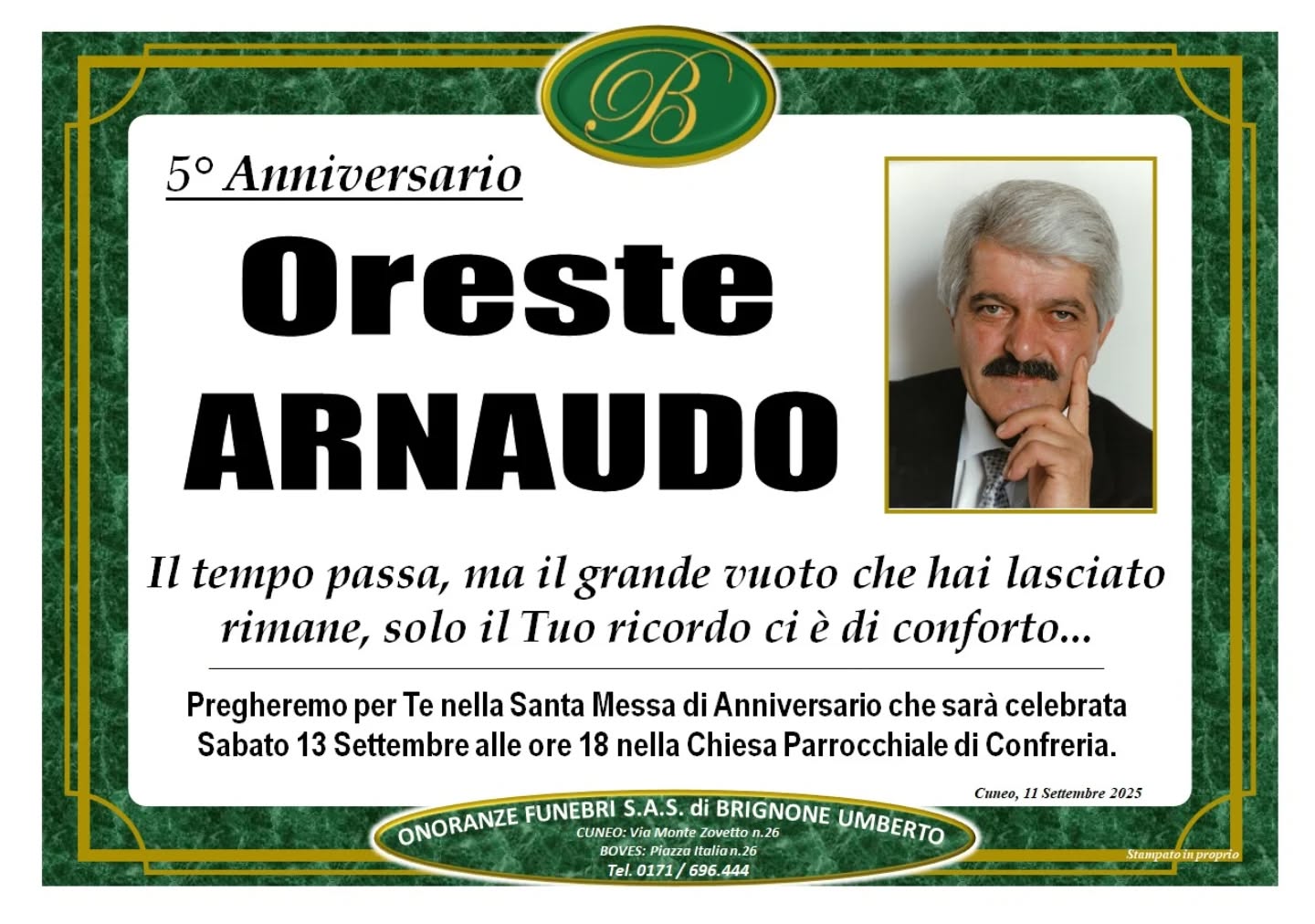 Manifesto funebre di Oreste Arnaudo