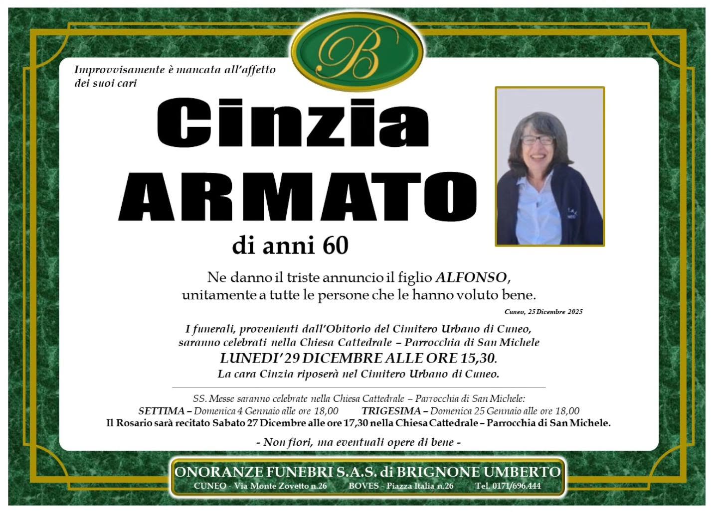 Manifesto funebre di Cinzia Armato