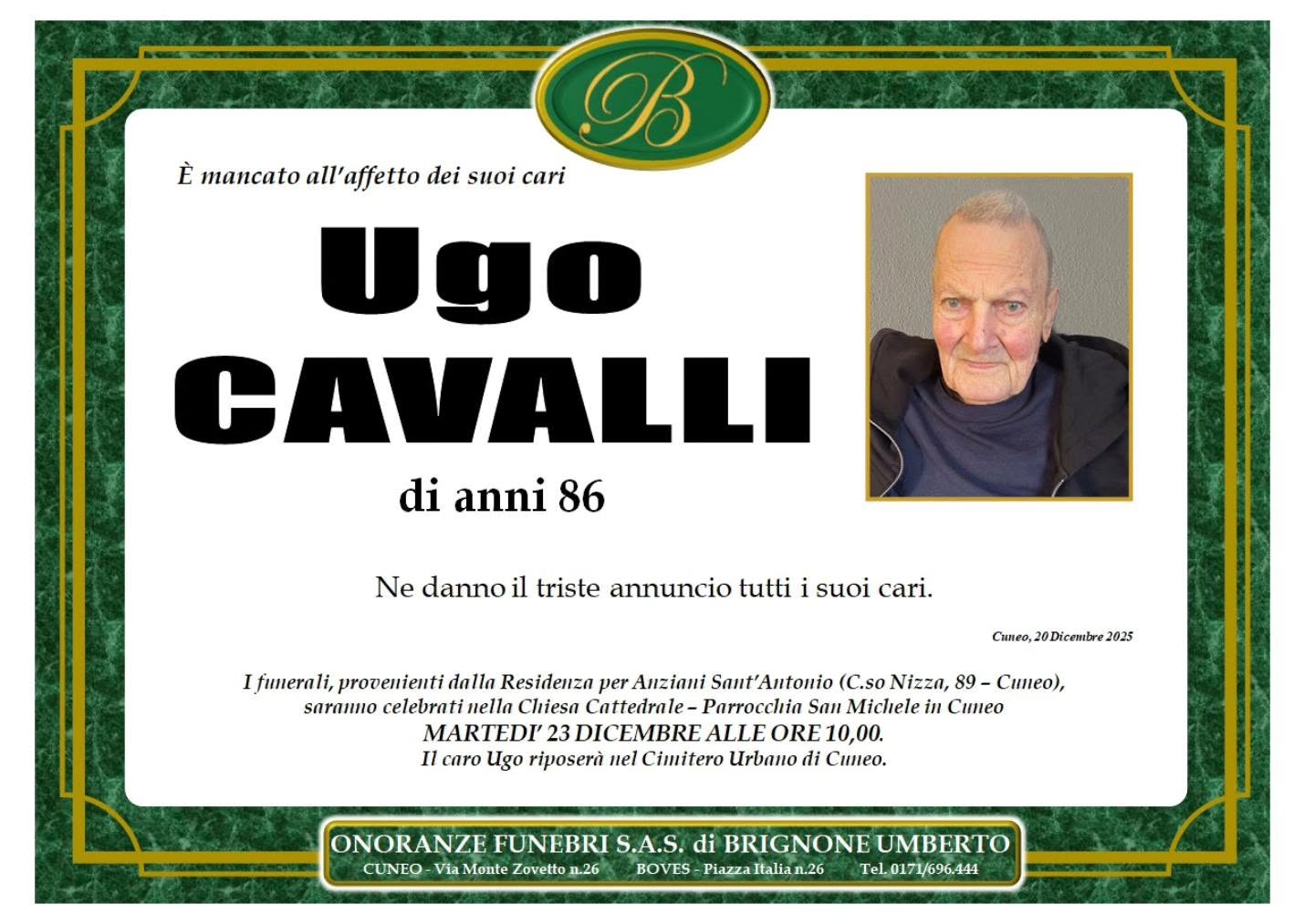 Manifesto funebre di Ugo Cavalli