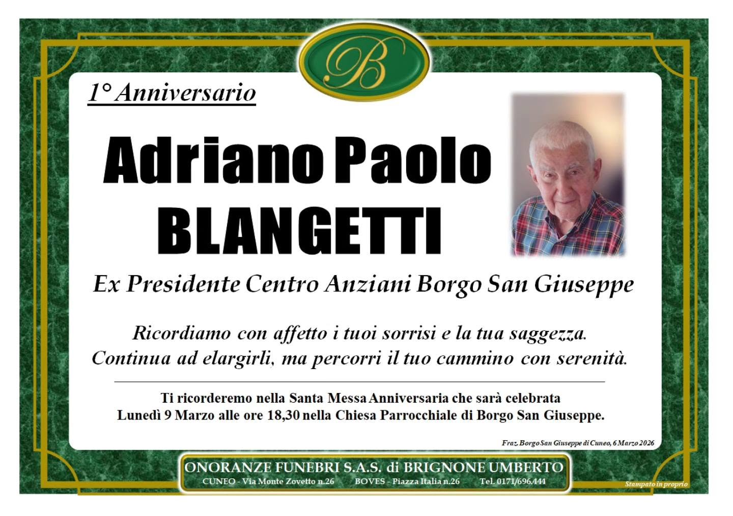 Manifesto funebre di Adriano Paolo Blangetti