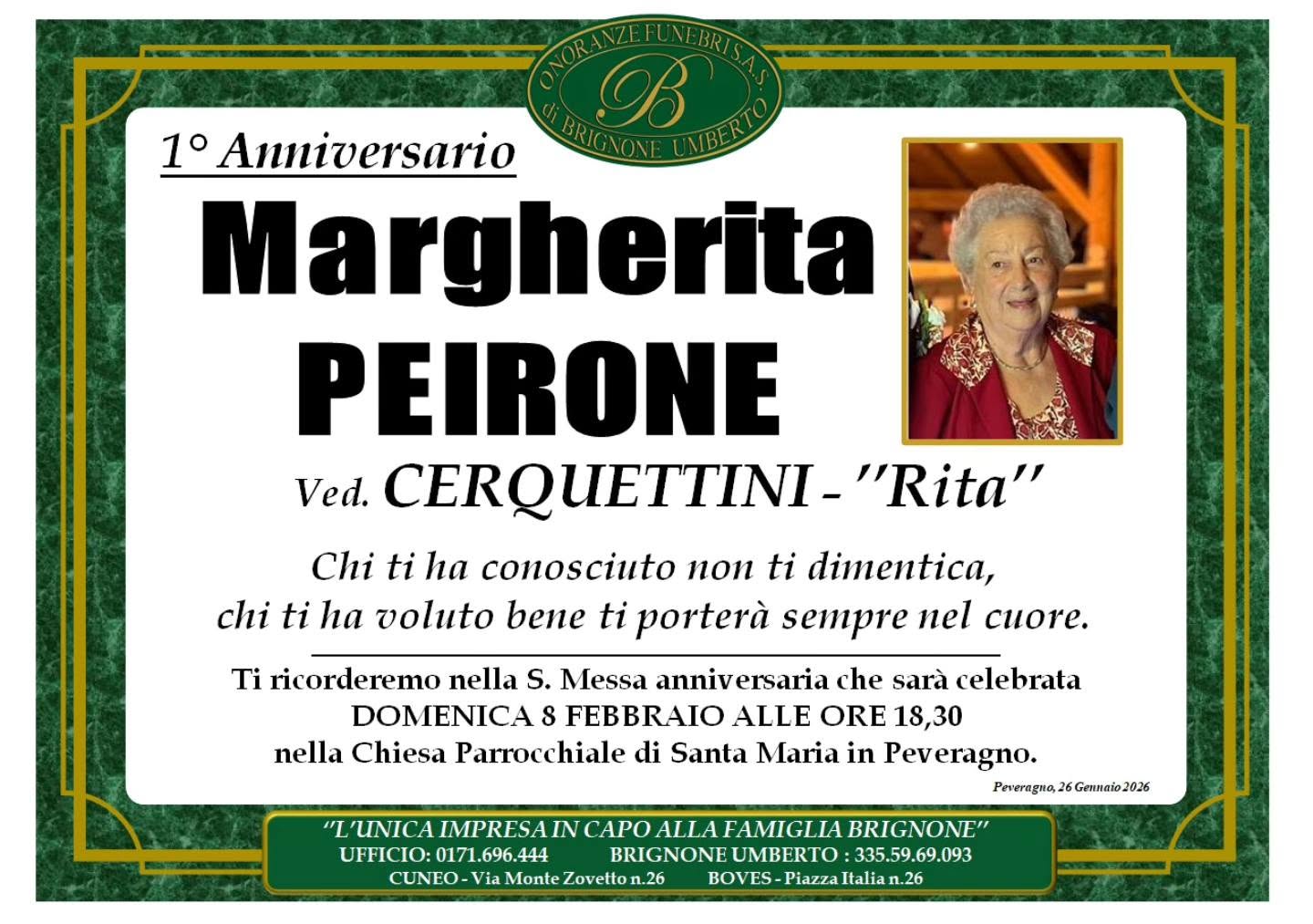 Manifesto funebre di Margherita Peirone