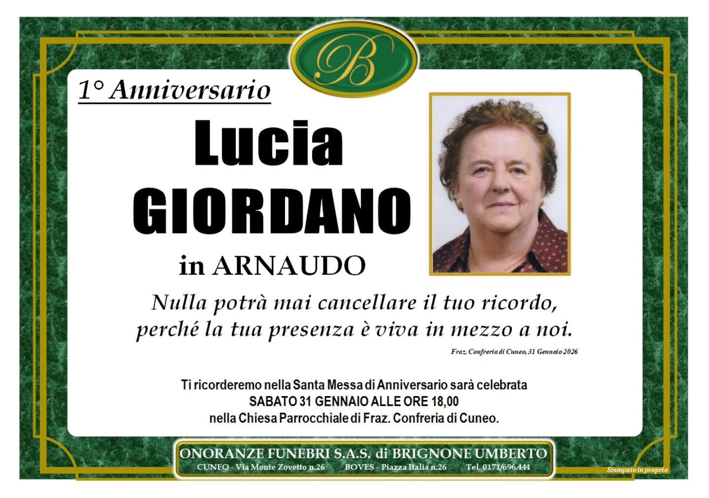 Manifesto funebre di Lucia Giordano