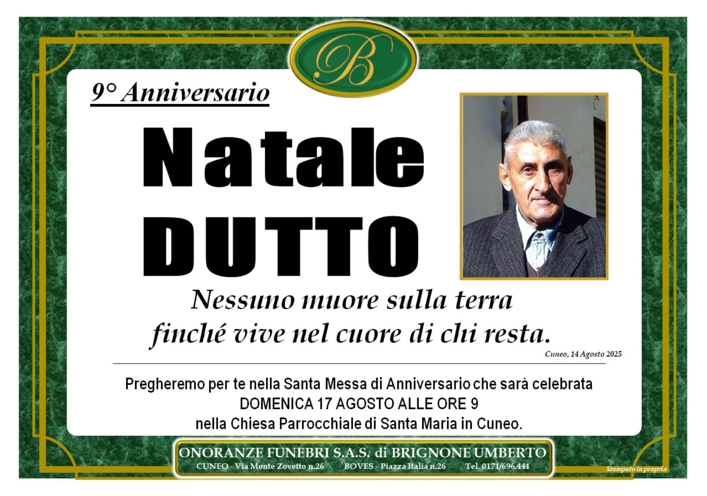 Manifesto funebre di Natale Dutto