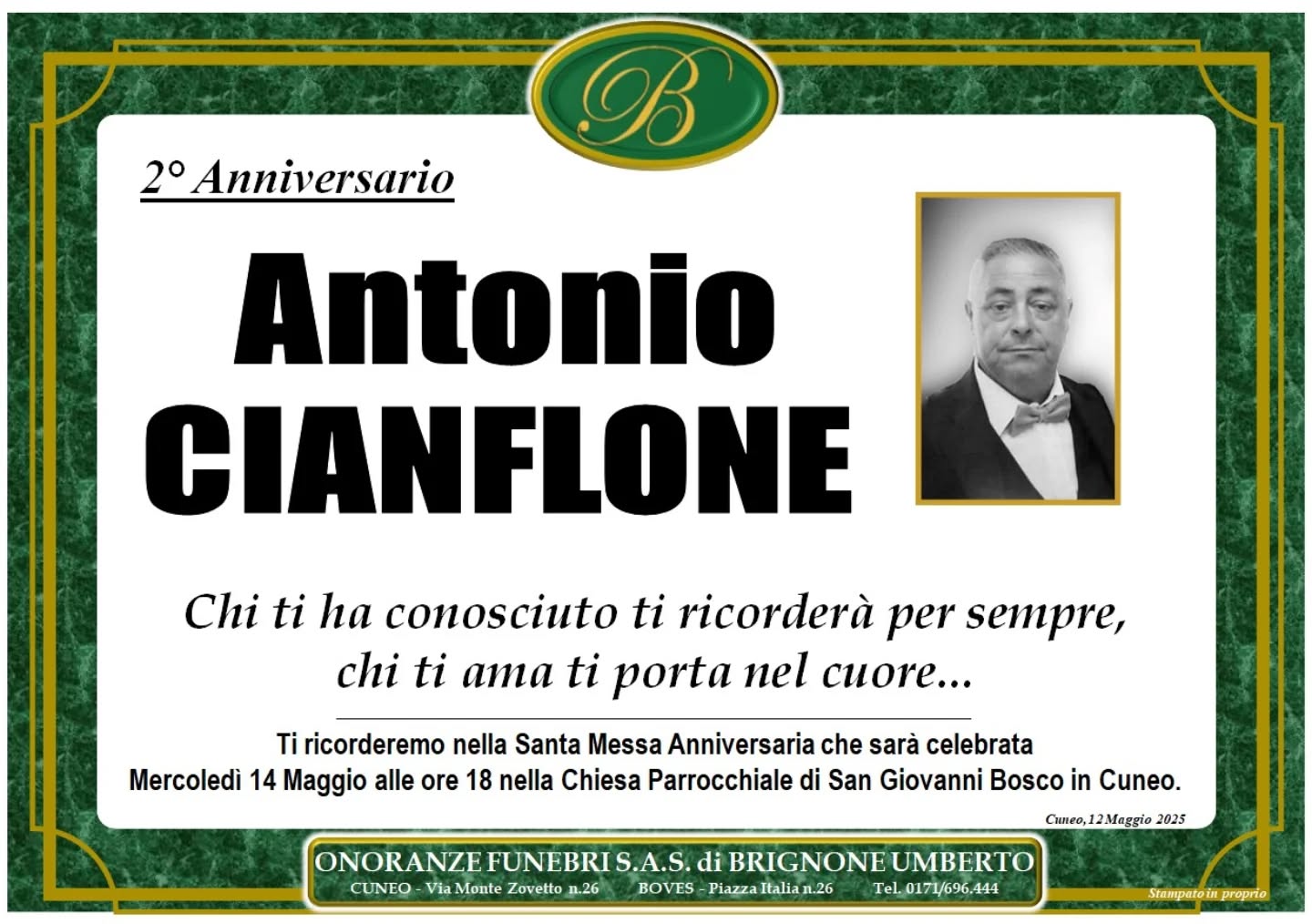 Manifesto funebre di Antonio Cianflone