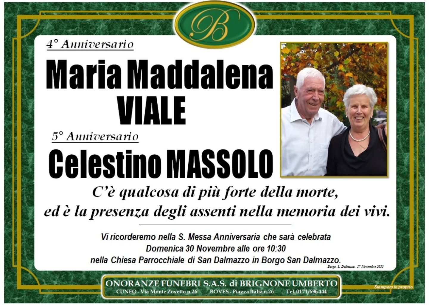 Manifesto funebre di Massolo Vialedata