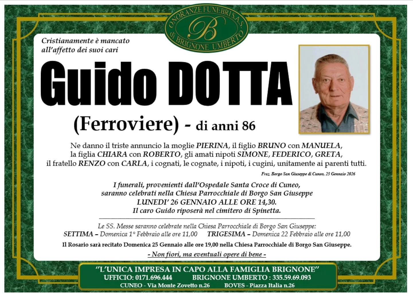 Manifesto funebre di Guido Dotta