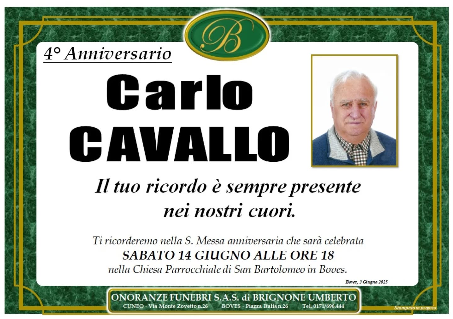 Manifesto funebre di Carlo Cavallo