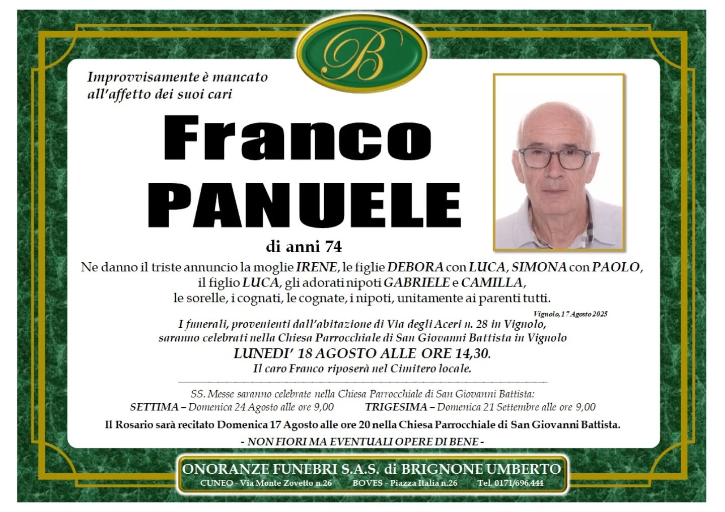 Manifesto funebre di Franco Panuele