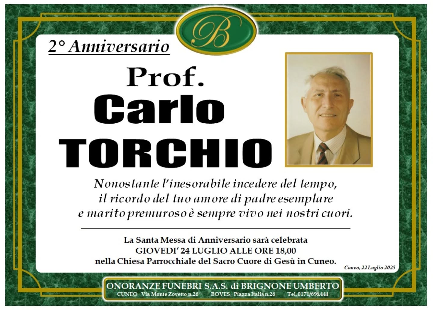 Manifesto funebre di Prof. Carlo Torchio