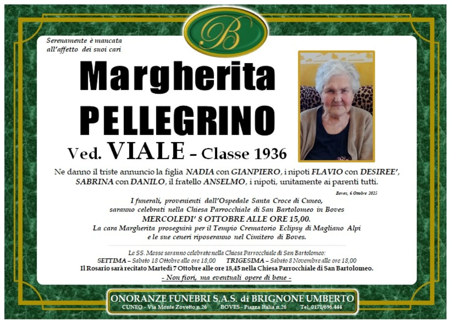 Manifesto funebre di Margherita Pellegrino