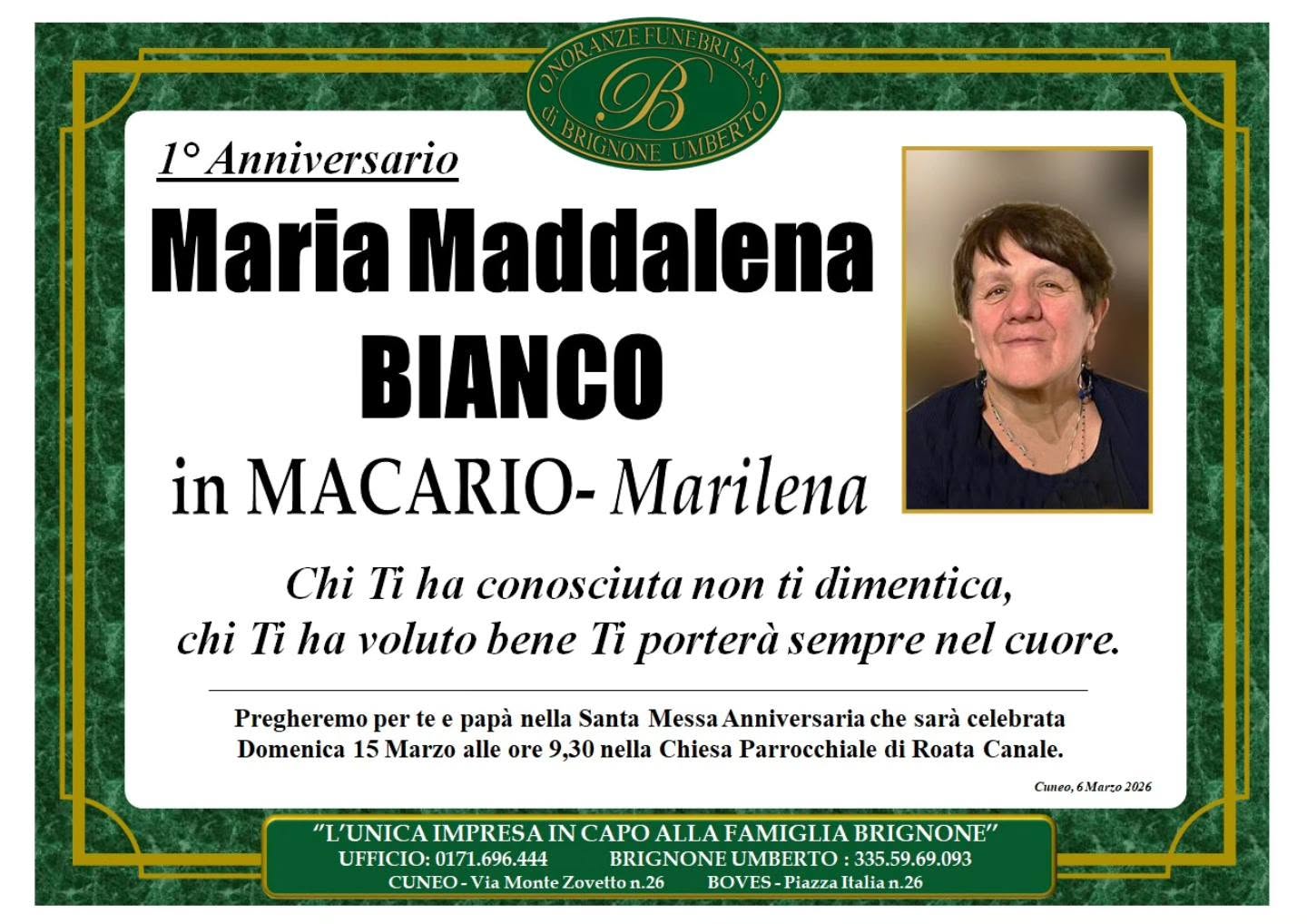 Manifesto funebre di Maria Maddalena Bianco