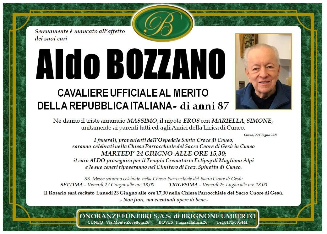 Manifesto funebre di Aldo Bozzano
