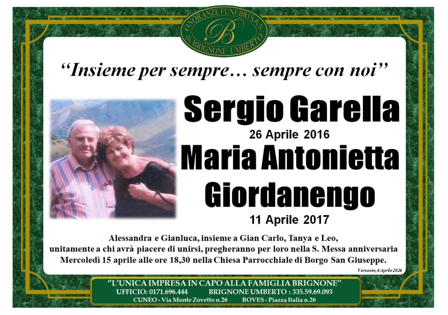 Manifesto funebre di Garella Giordanengo