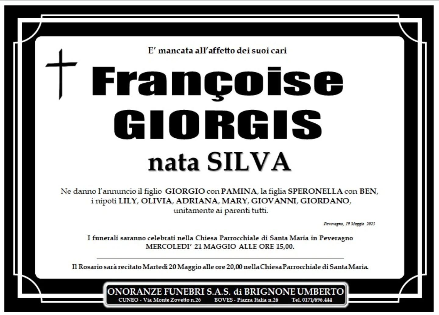 Manifesto funebre di Francoise Giorgis Silva