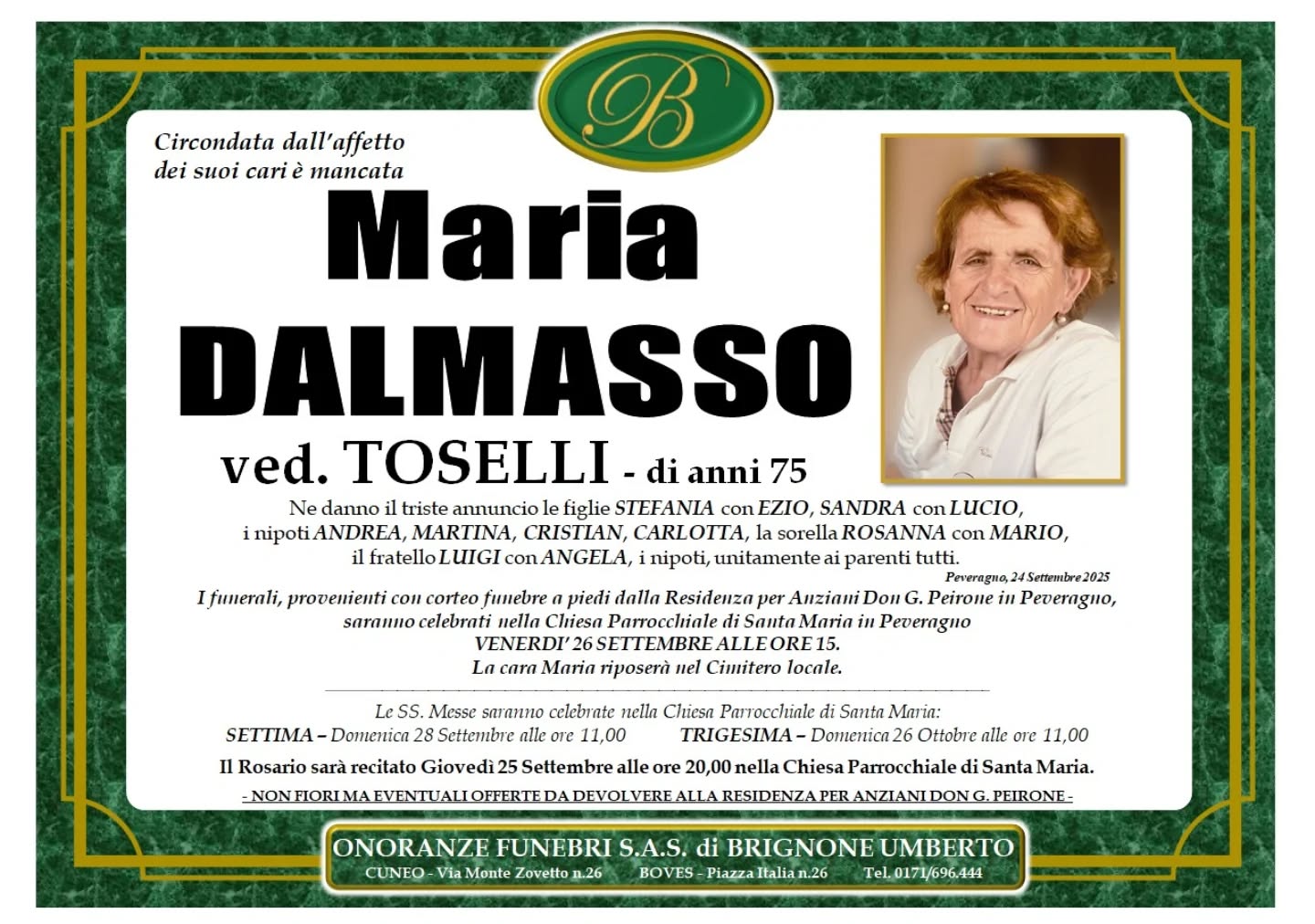 Manifesto funebre di Maria Dalmasso