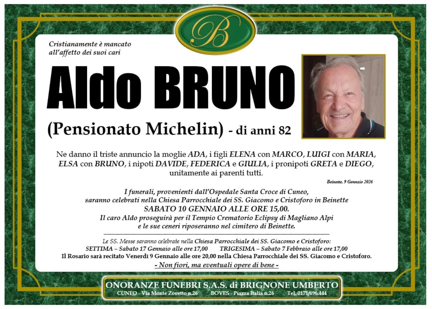 Manifesto funebre di Aldo Bruno