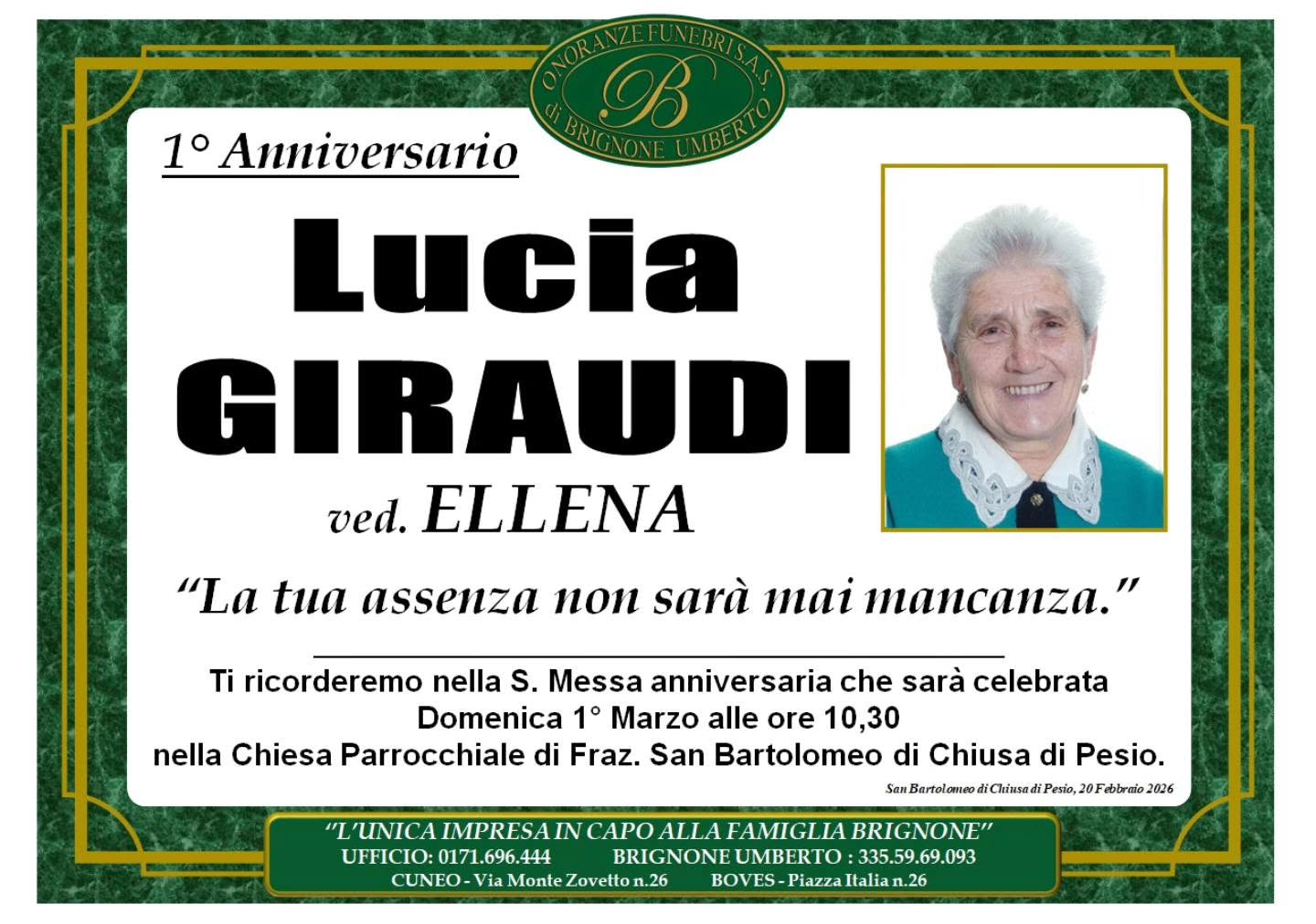 Manifesto funebre di Lucia Giraudi