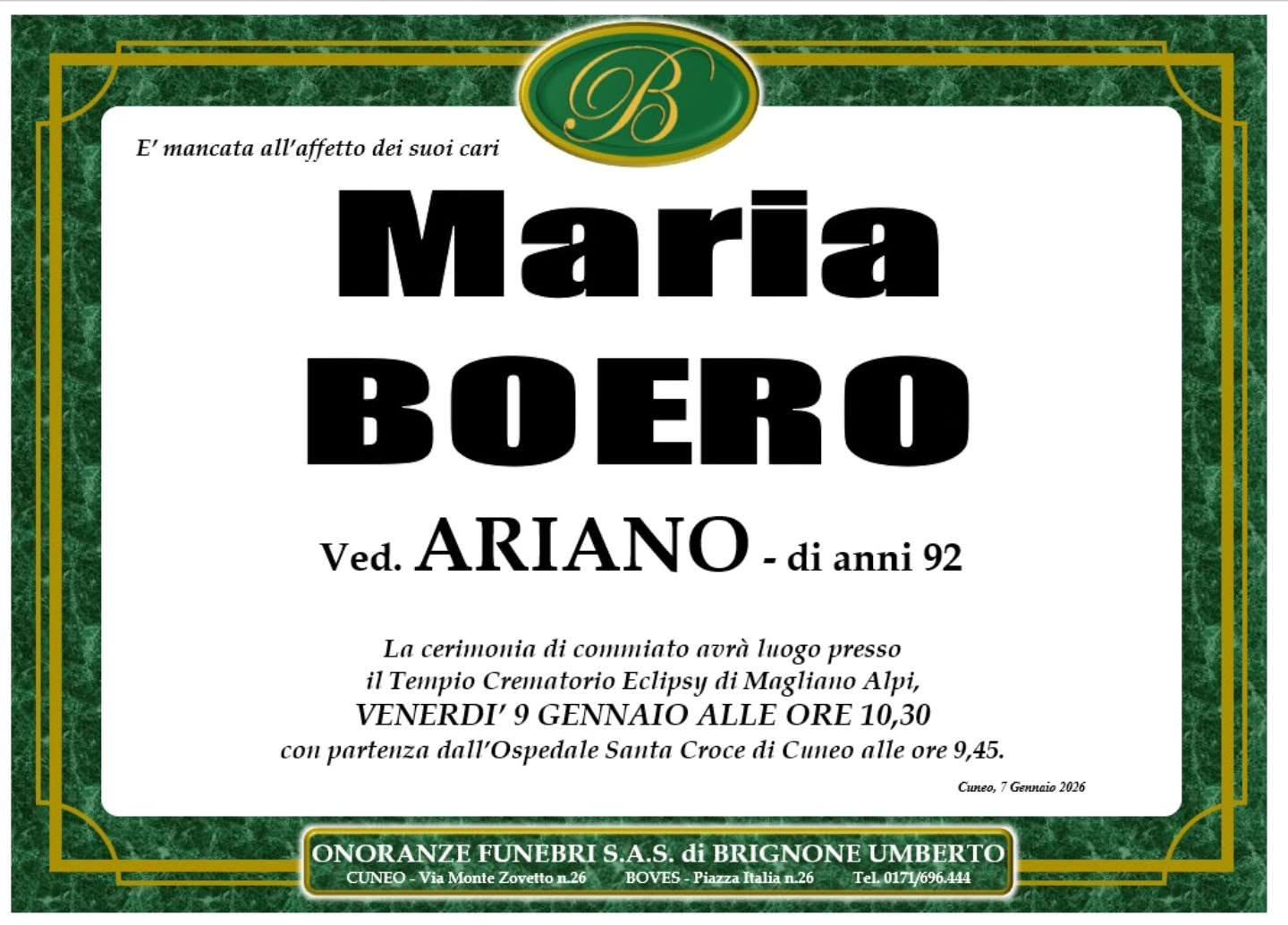Manifesto funebre di Maria Boero