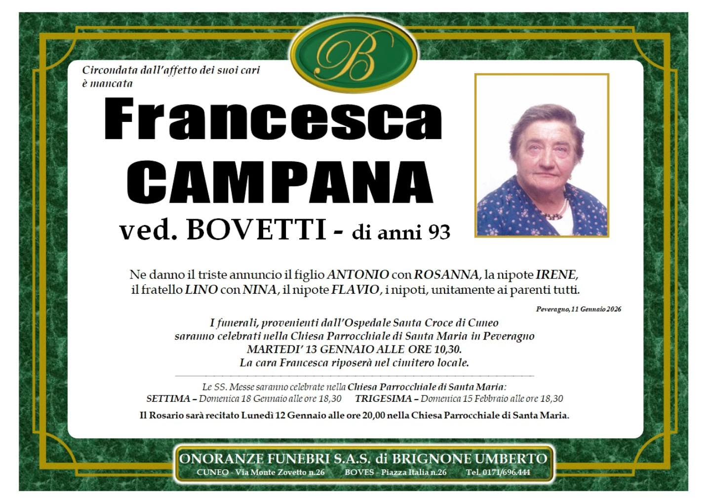 Manifesto funebre di Francesca Campana