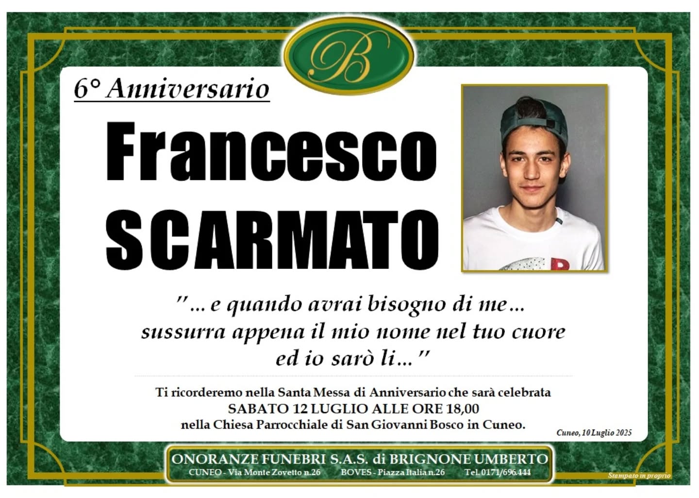 Manifesto funebre di Francesco Scarmato