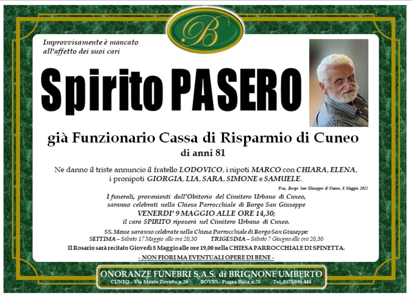 Manifesto funebre di Spirito Pasero