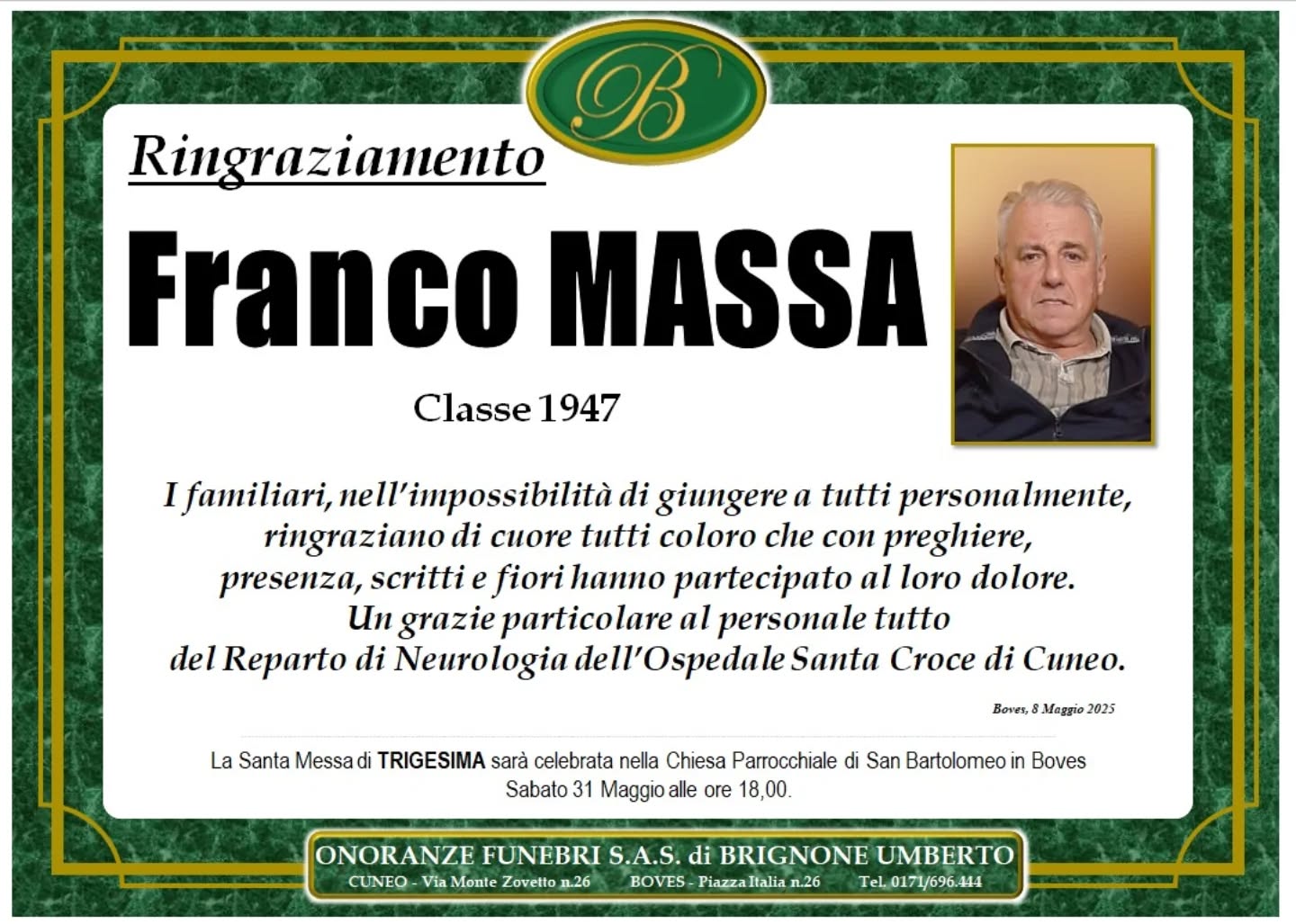 Manifesto funebre di Franco Massa