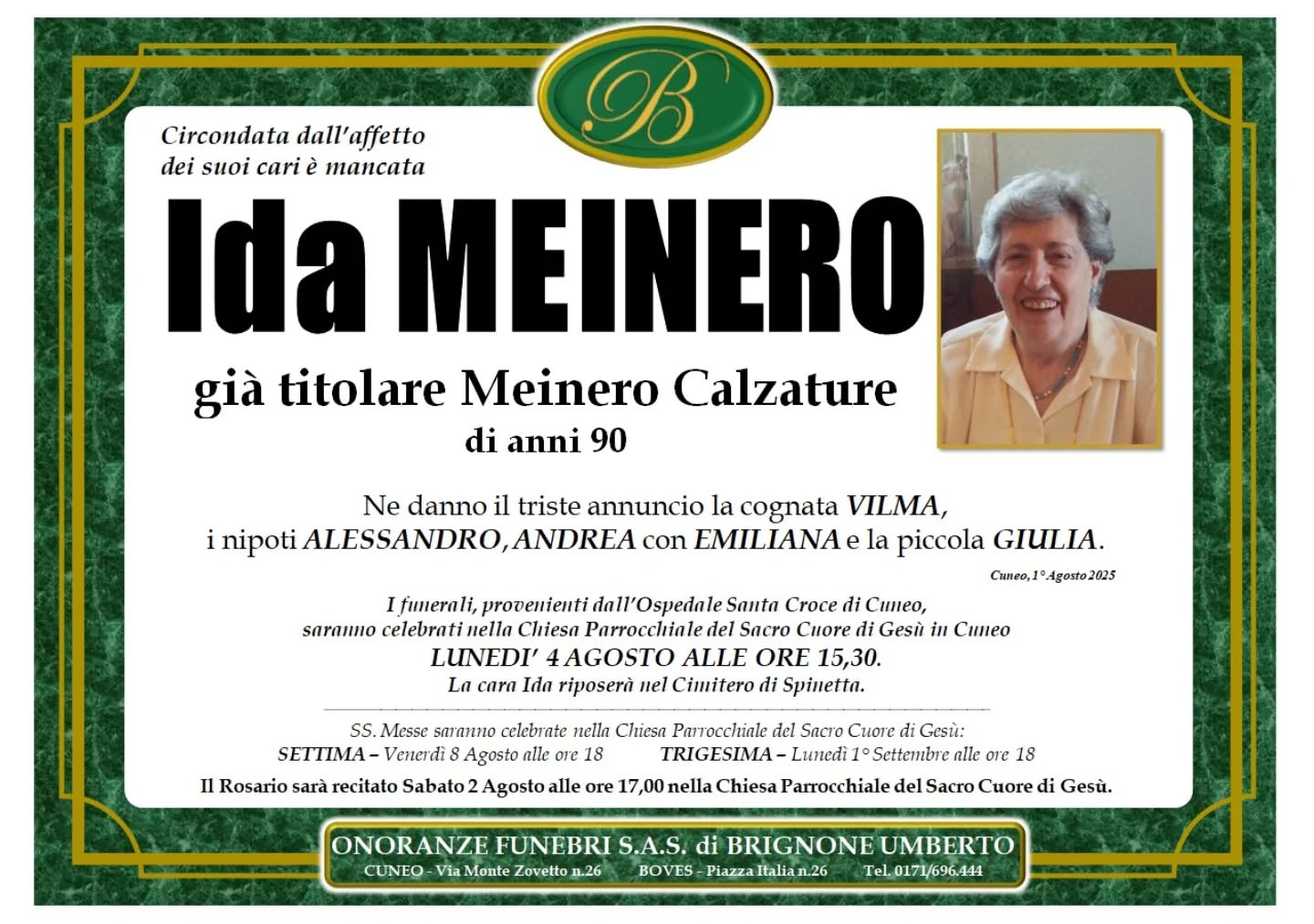 Manifesto funebre di Ida Meinero