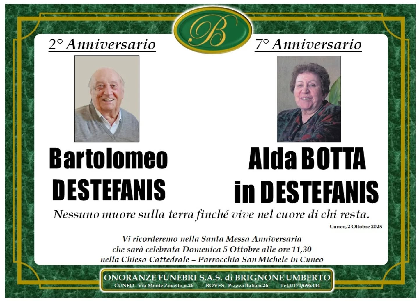 Manifesto funebre di Botta Destefanis