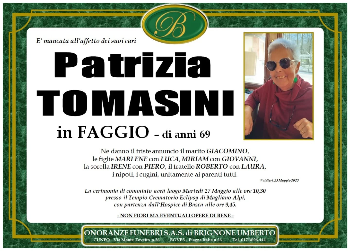 Manifesto funebre di Patrizia Tomasini