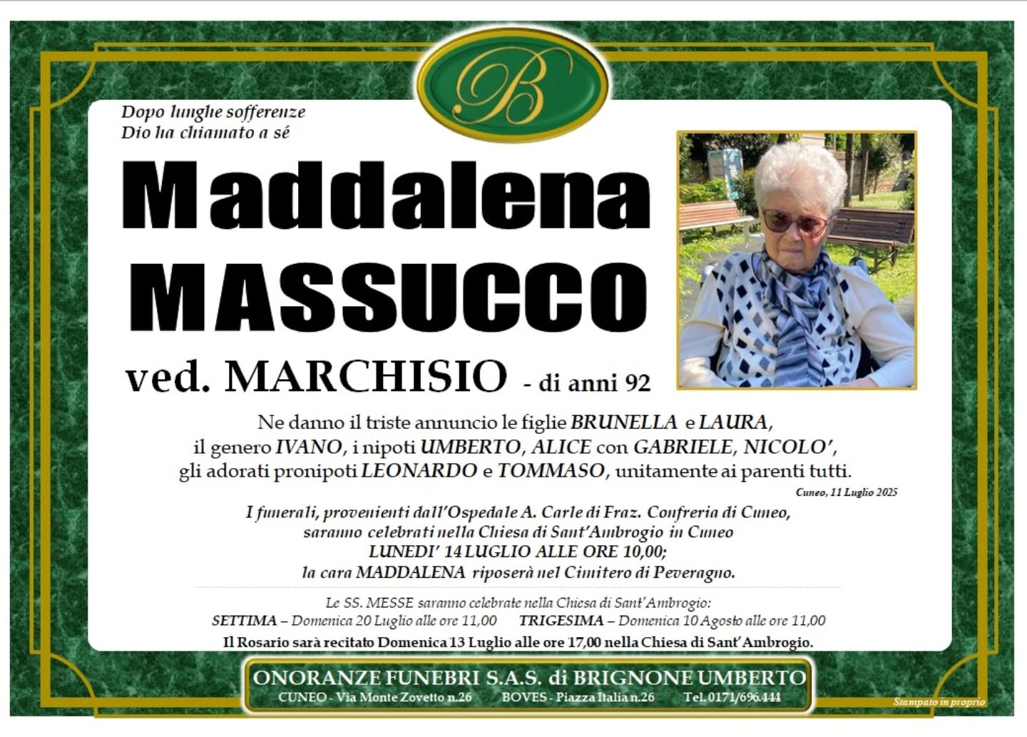Manifesto funebre di Maddalena Massucco