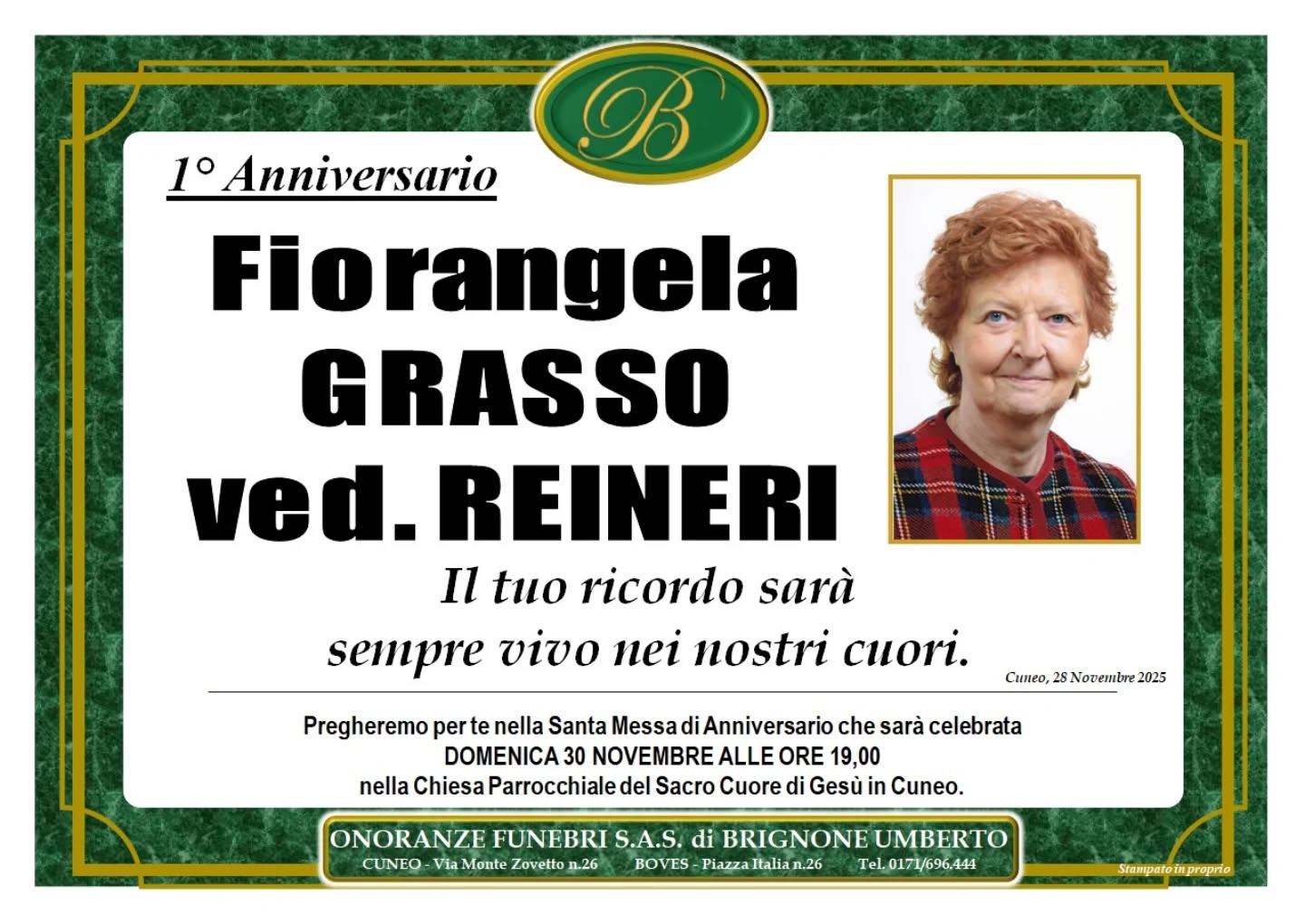 Manifesto funebre di Fiorangela Grasso