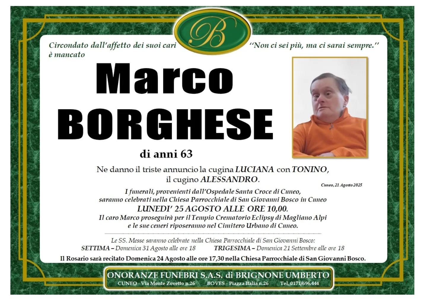 Manifesto funebre di Marco Borghese