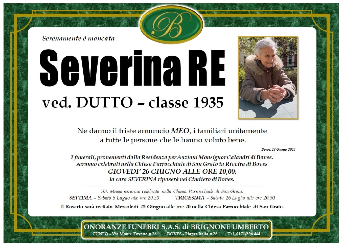 Manifesto funebre di Severina Re