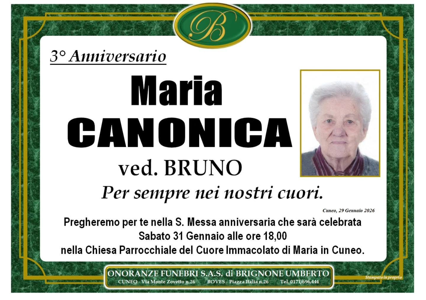 Manifesto funebre di Maria Canonica