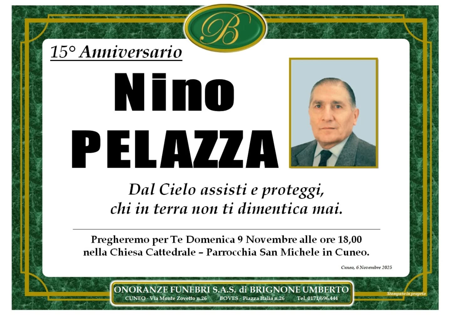 Manifesto funebre di Nino Pelazza
