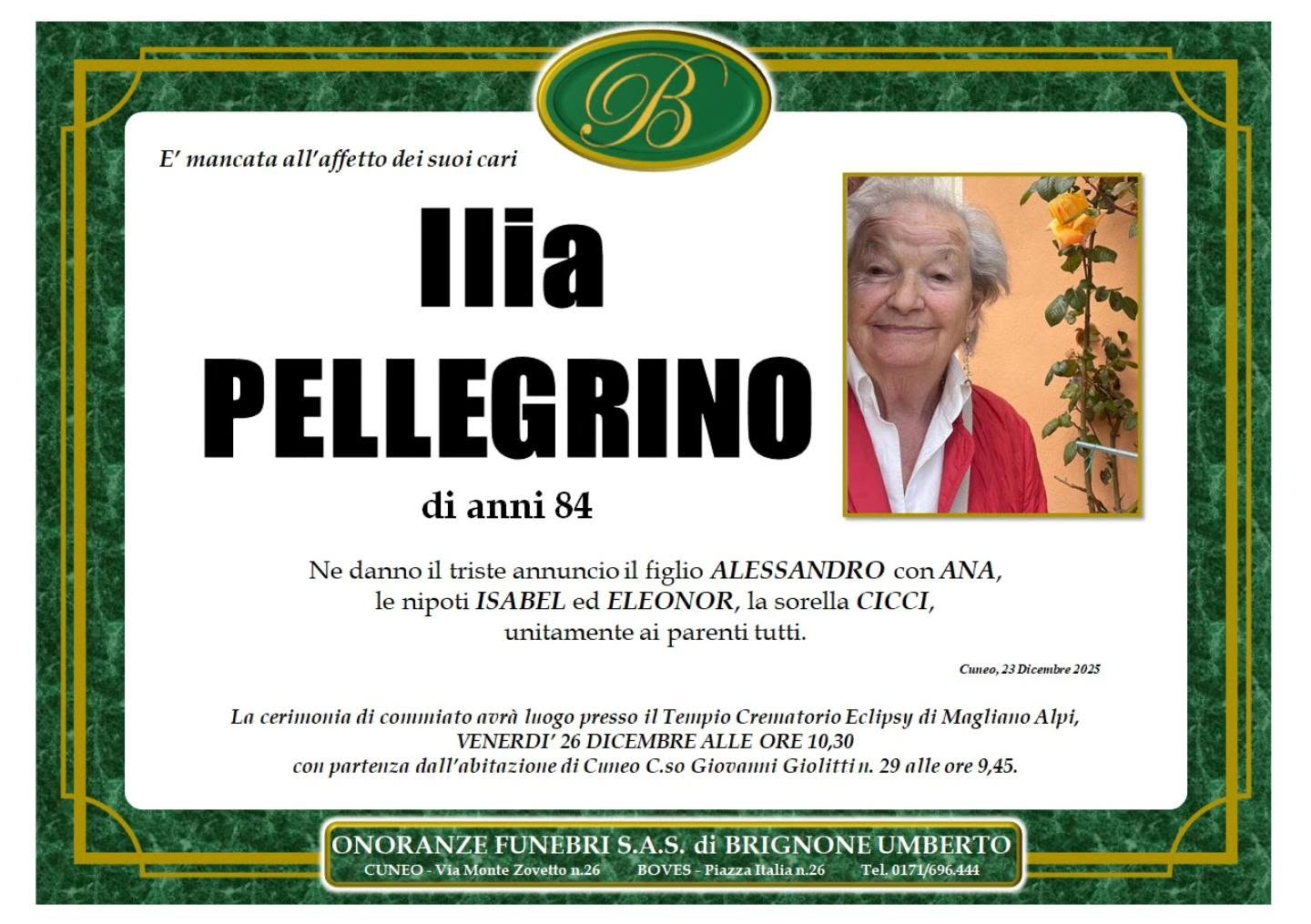Manifesto funebre di Ilia Pellegrino
