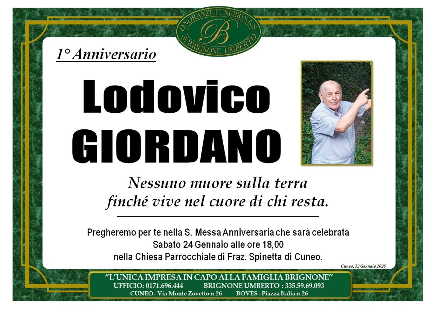 Manifesto funebre di Lodovico Giordano